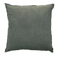 Coussin délavé en lin - Vert Foncé