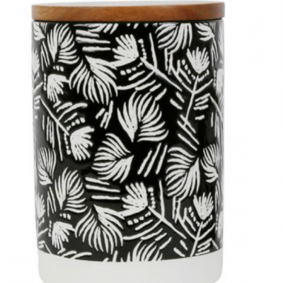 Pot hermétique rond porcelaine, couvercle bois - Noir et Blanc