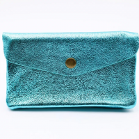 Turquoise - Grand porte-monnaie cuir 3 poches