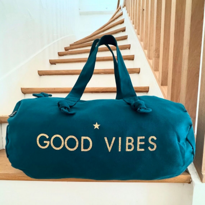 Sac polochon bleu paon good vibes