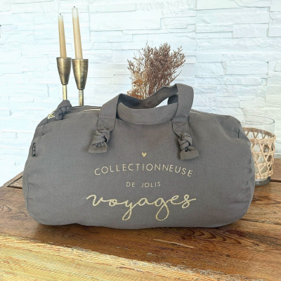 Sac polochon taupe collectionneuse de jolis voyages