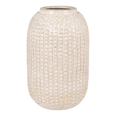 Vase ce ramique beige motifs ronds 01